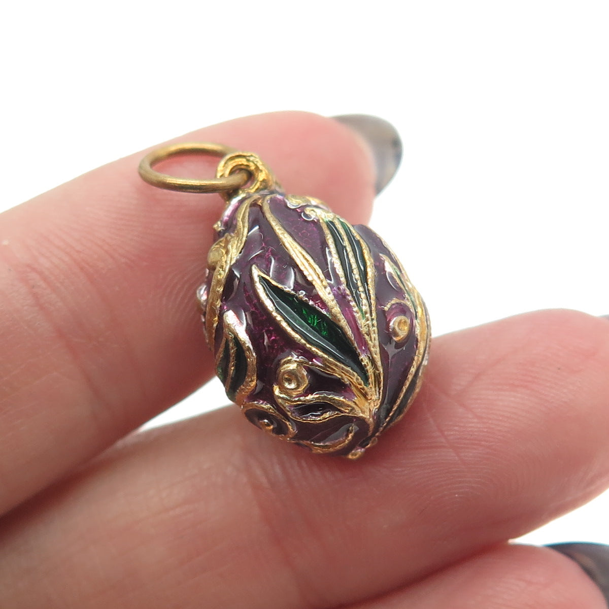 RAFKA Retired 925 Sterling Silver Vermeil Enamel Floral Easter Egg Charm Pendant