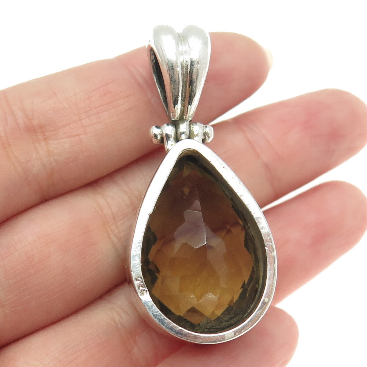 925 Sterling Silver Vintage Real Pear-Cut Citrine Pendant
