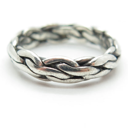 925 Sterling Silver Vintage Braided Oxidized Band Ring Size 7.25