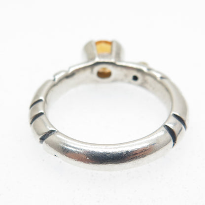 925 Sterling Silver & 18K Gold Vintage Real Round-Cut Citrine Ring Size 6.5