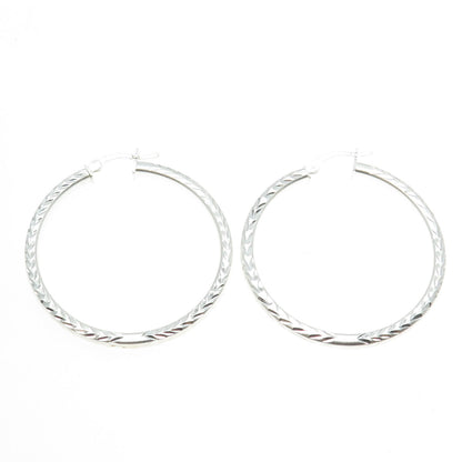 HANIN 925 Sterling Silver Engraved Hinged Hoop Earrings