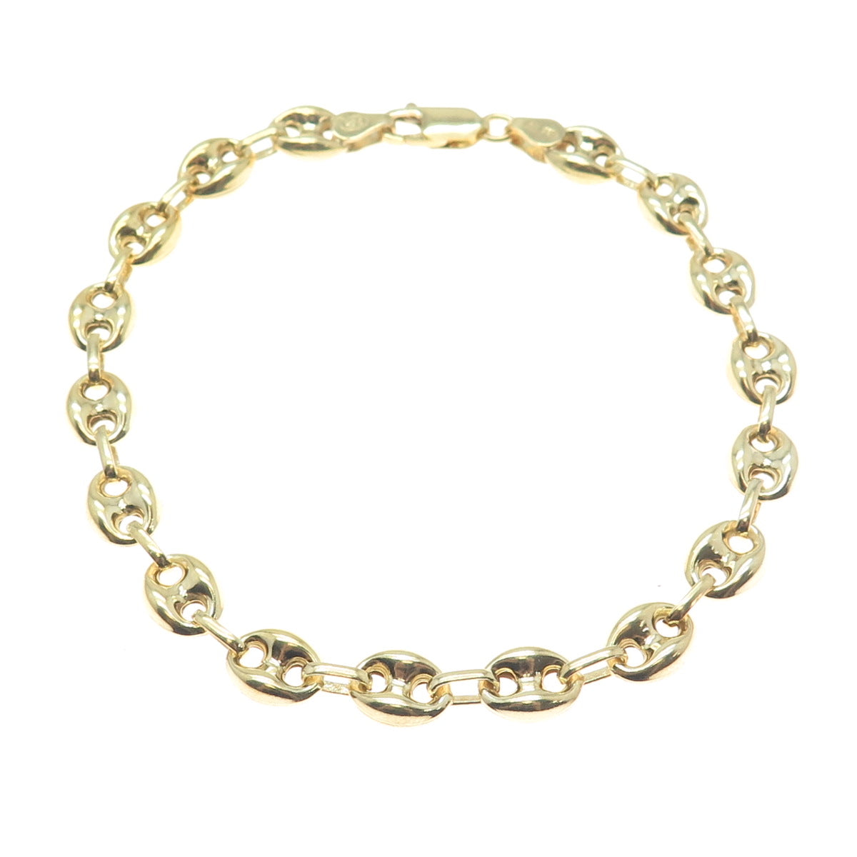 925 Sterling Silver Gold Plated Anchor Mariner Link Anklet / Bracelet 9"