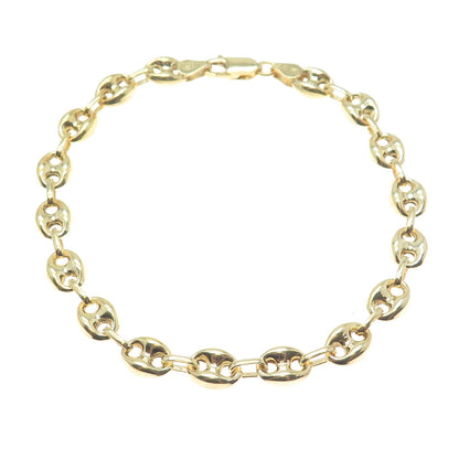 925 Sterling Silver Gold Plated Anchor Mariner Link Anklet / Bracelet 9"