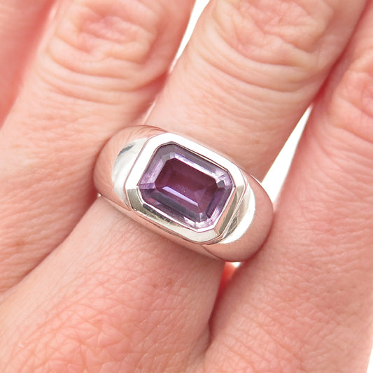 CNA Pranda 925 Sterling Silver Vintage Real Amethyst Modernist Ring Size 7