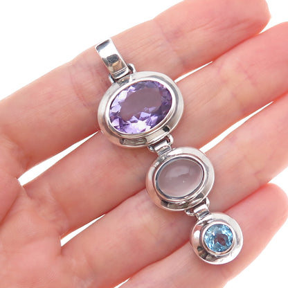 Boma 925 Sterling Silver Vintage Real Amethyst Moonstone & Blue Topaz Pendant