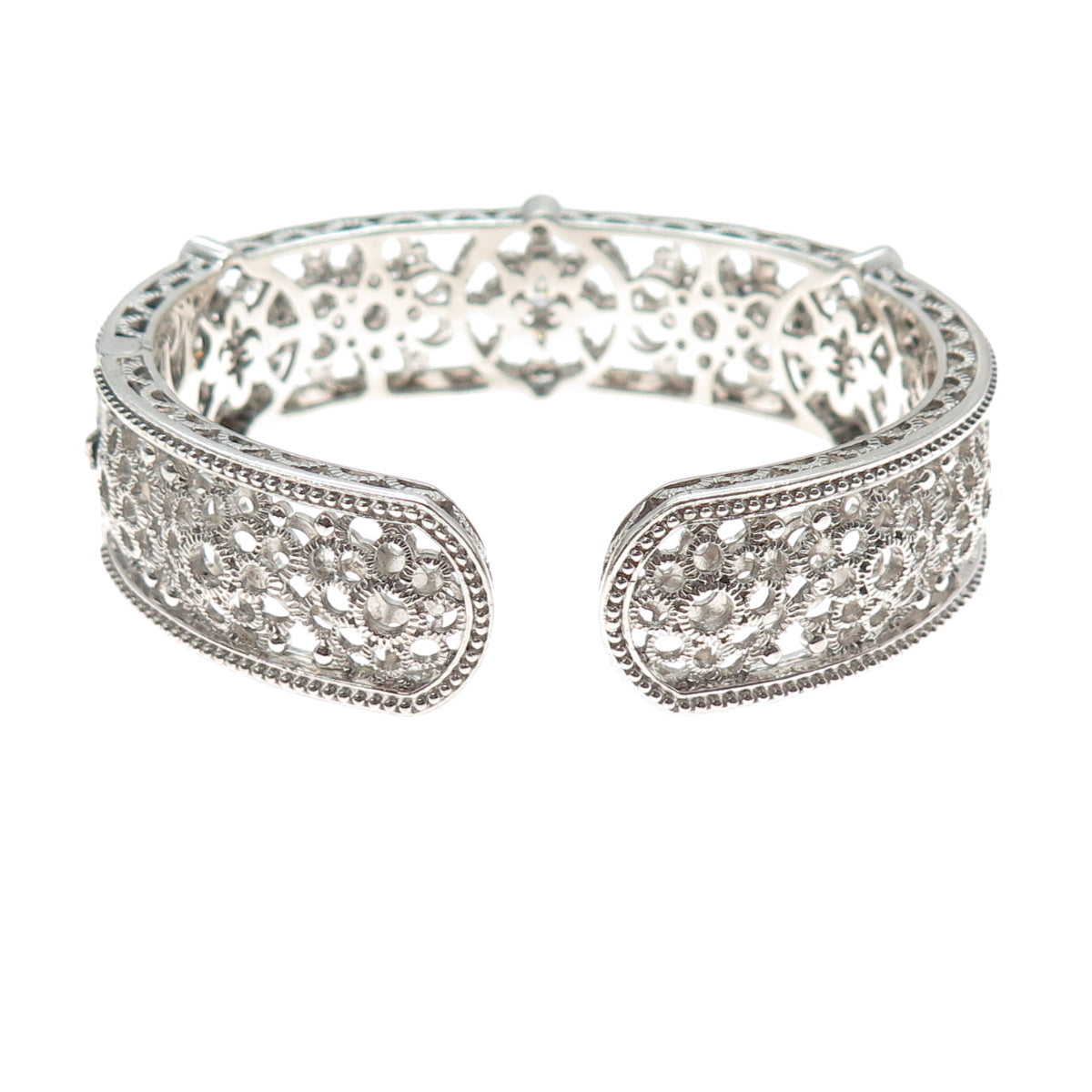 JUDITH RIPKA Sterling Silver Round-Cut C Z Flower Adjustable Cuff Bracelet 7"