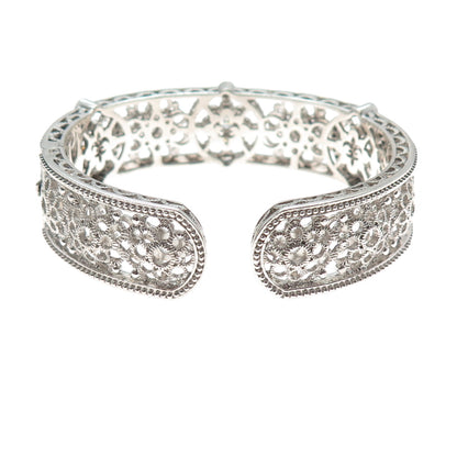 JUDITH RIPKA Sterling Silver Round-Cut C Z Flower Adjustable Cuff Bracelet 7"