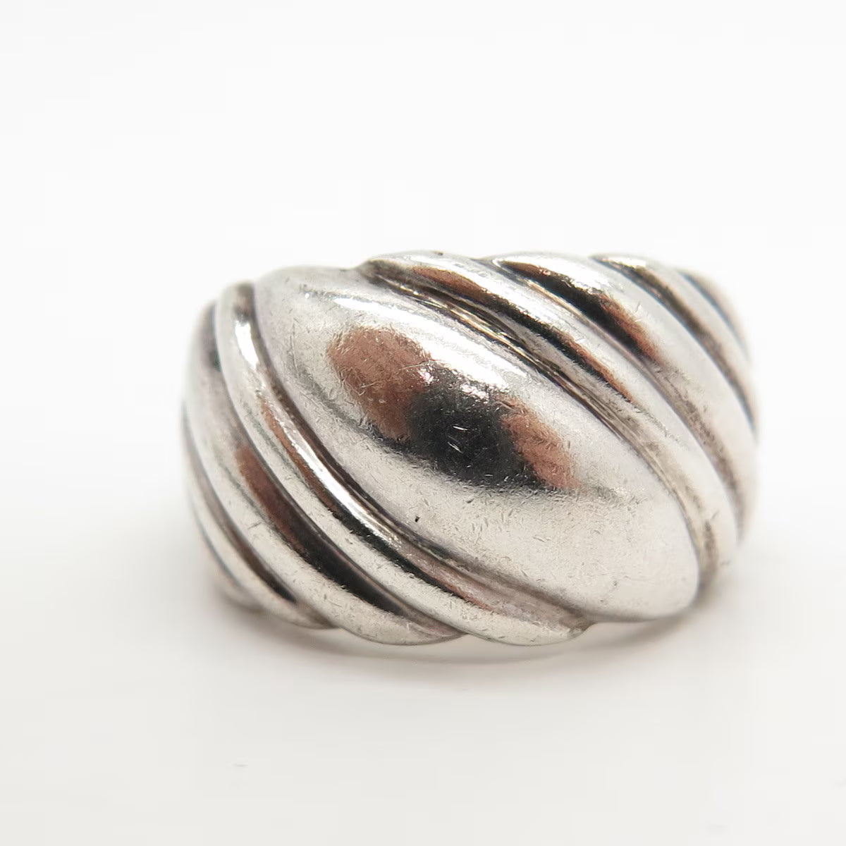 925 Sterling Silver Vintage Ribbed Ring Size 7