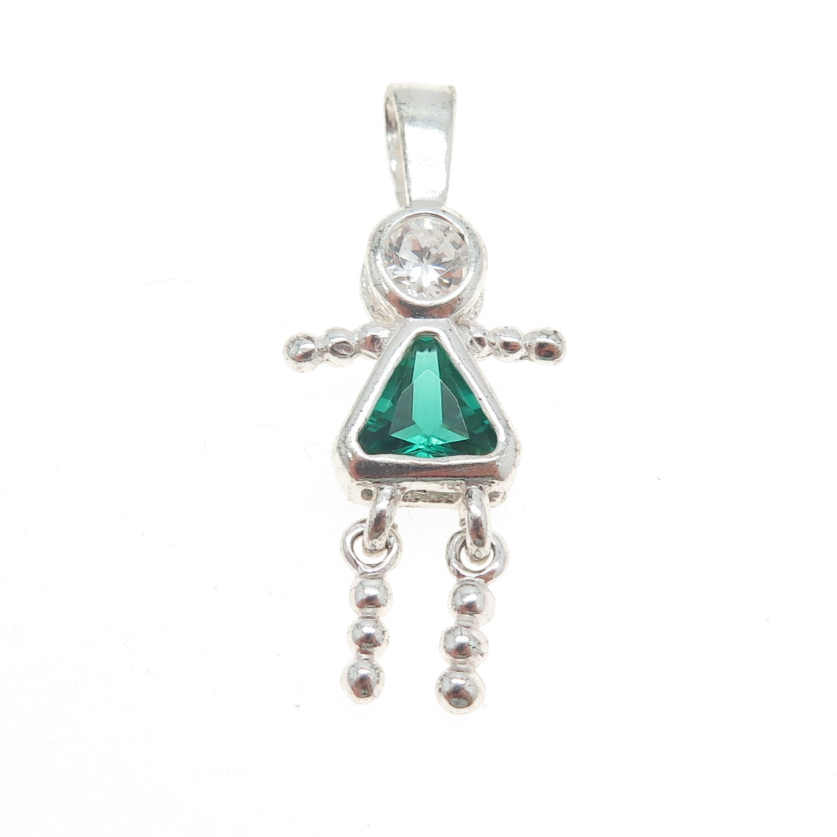 925 Sterling Silver White & Green C Z August Birthstone Girl Pendant