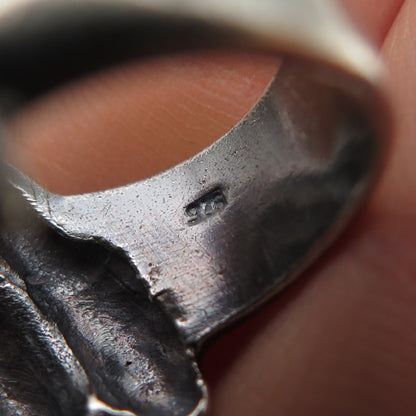 925 Sterling Silver Vintage Pear-Cut Pink C Z Modernist Oxidized Ring Size 5.75