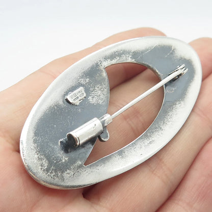 925 Sterling Silver Vintage Italy Modernist Oval Pin Brooch