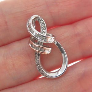 SUN 925 Sterling Silver & 14K Rose Gold Real Round-Cut Diamond Twisted Pendant