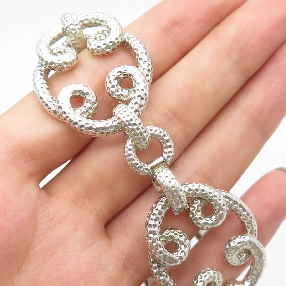 925 Sterling Silver Vintage Dotted Swirl Link Bracelet 6.75"