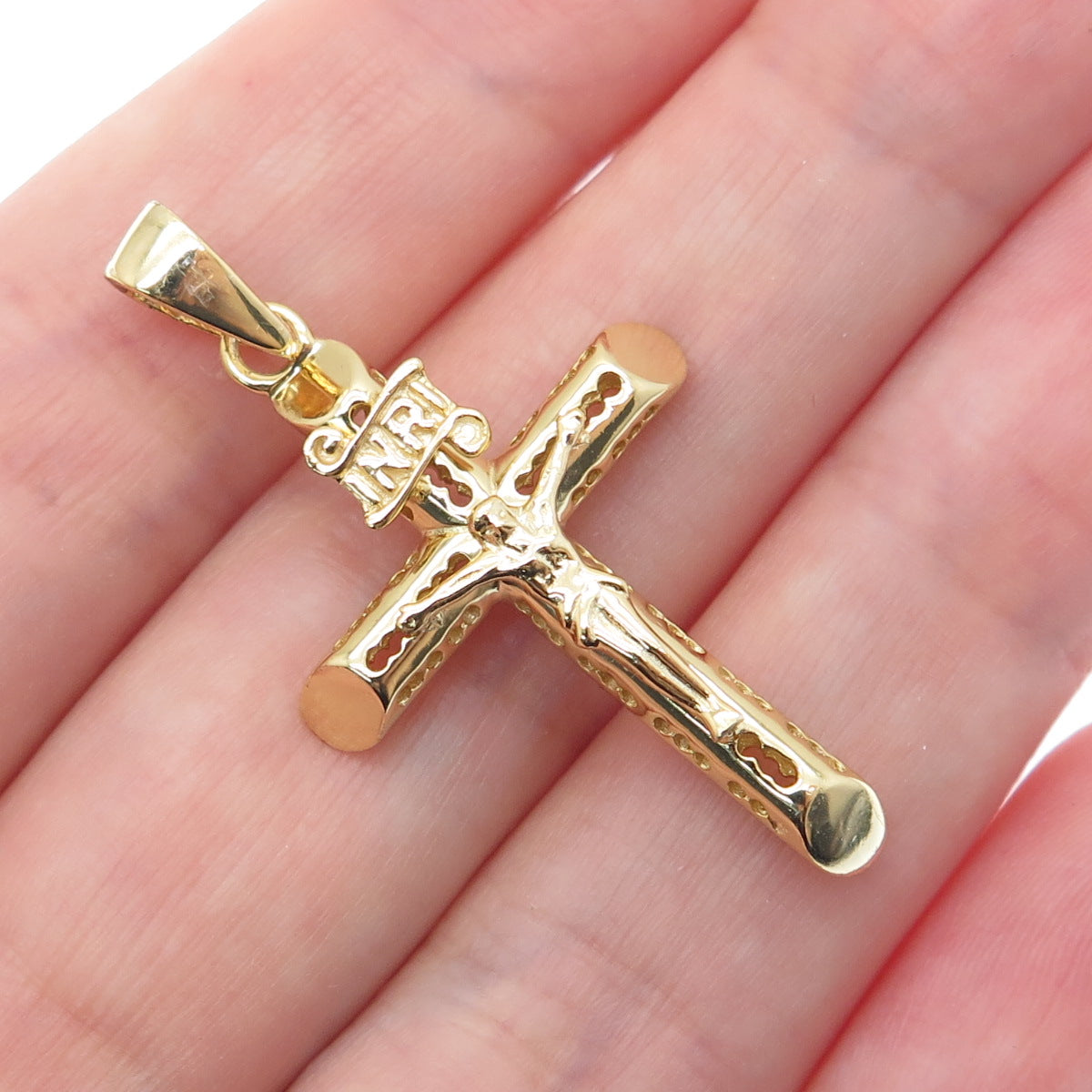 925 Sterling Silver Gold Plated Crucifix Cross Religious Pendant