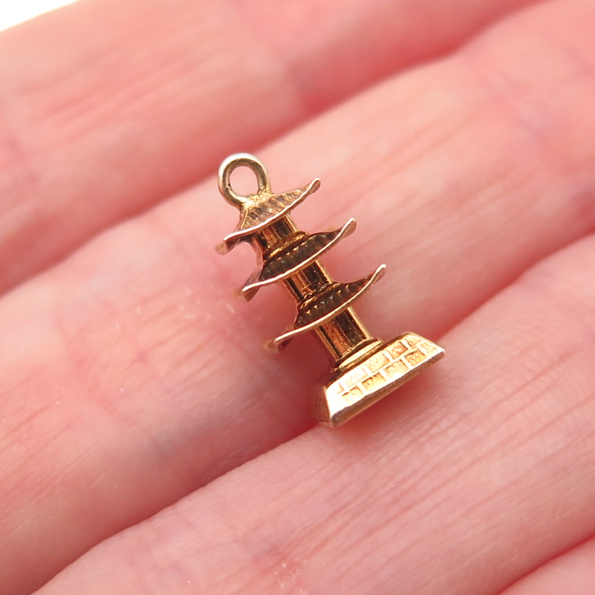 14K Gold Antique Japanese Pagoda 3D Charm Pendant