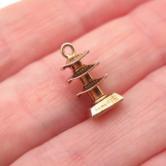 14K Gold Antique Japanese Pagoda 3D Charm Pendant