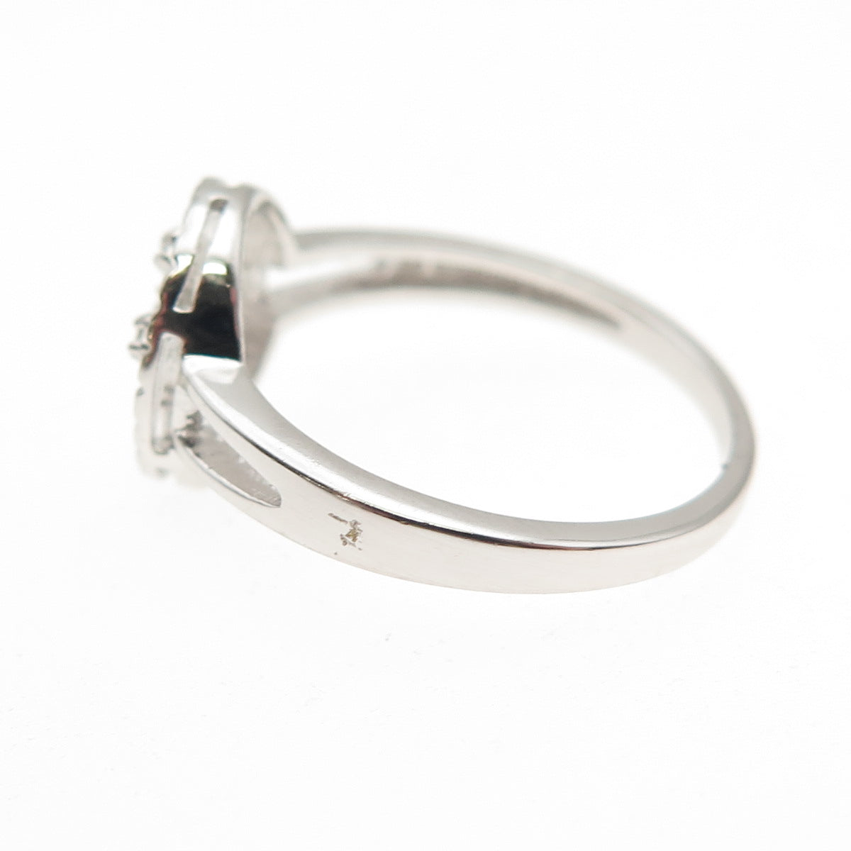 925 Sterling Silver Real Round-Cut Diamond Cross Ring Size 7