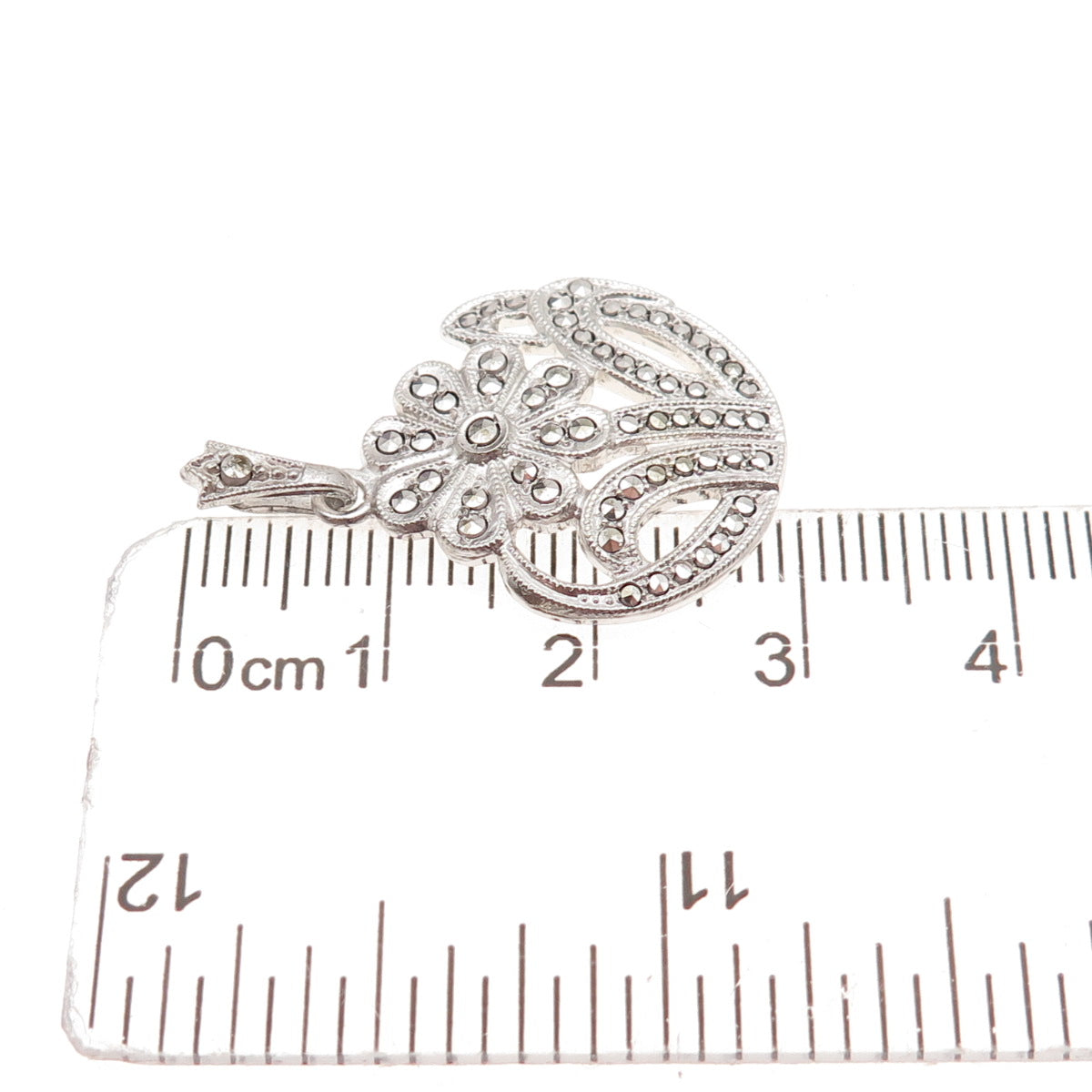 Kimler & Daniel Sterling Silver Antique Art Deco Real Marcasite Floral Pendant