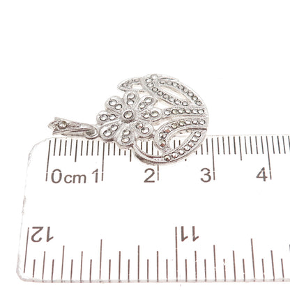 Kimler & Daniel Sterling Silver Antique Art Deco Real Marcasite Floral Pendant