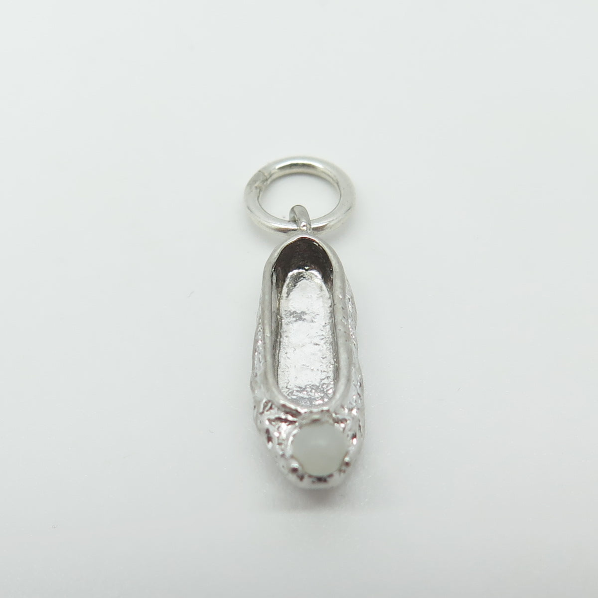 925 Sterling Silver Antique Art Deco Milky Glass Boot Shoe Charm Pendant