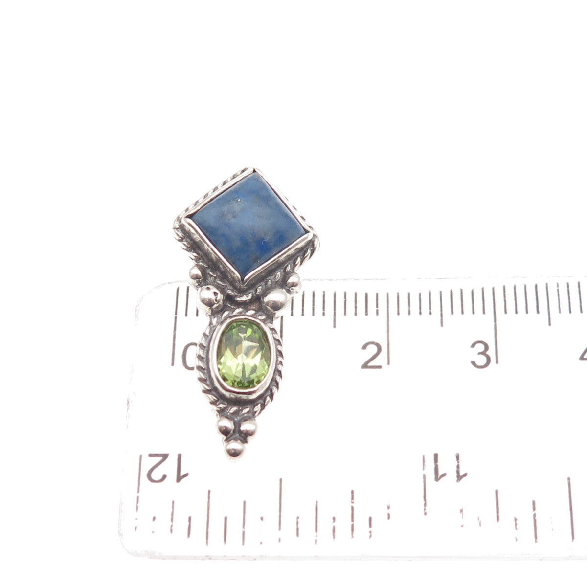 SHUBE 925 Sterling Silver Vintage Real Lapis & Peridot Slide Charm Pendant
