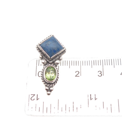 SHUBE 925 Sterling Silver Vintage Real Lapis & Peridot Slide Charm Pendant