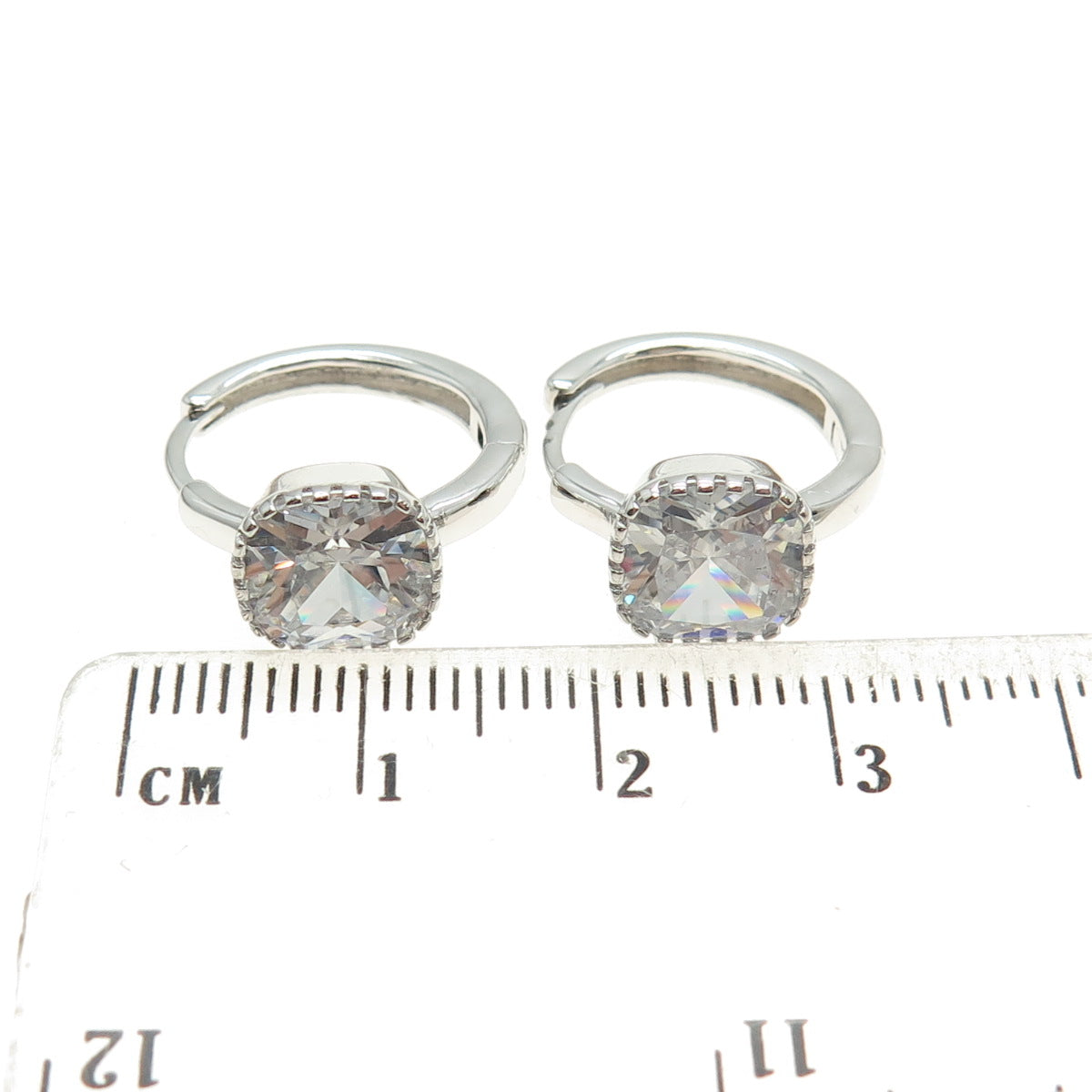 925 Sterling Silver Cushion-Cut Shaped C Z Huggie Earrings