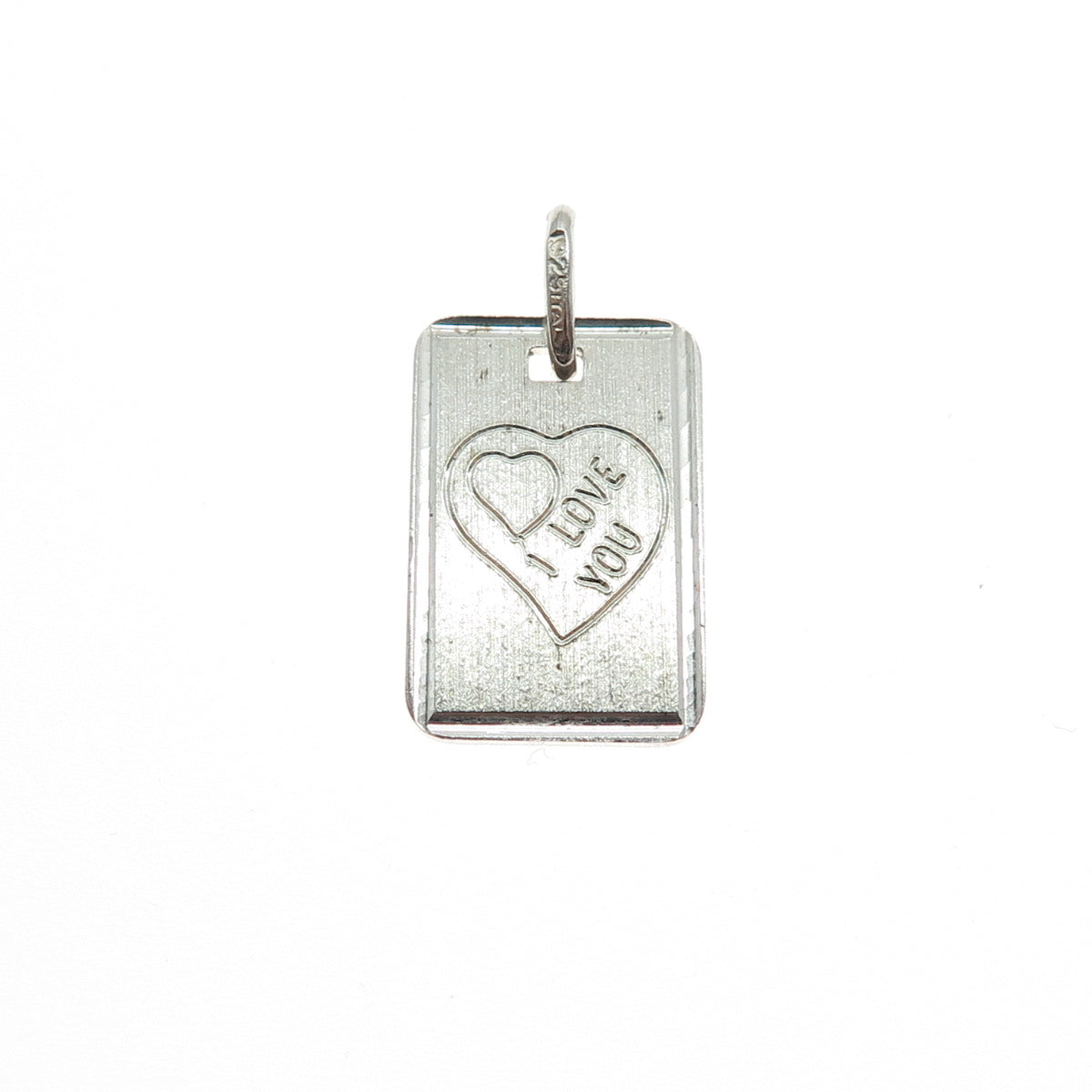 925 Sterling Silver Vintage Italy Engraved I Love You Tag Charm Pendant