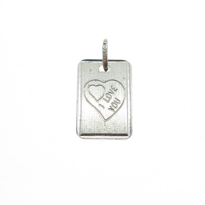925 Sterling Silver Vintage Italy Engraved I Love You Tag Charm Pendant