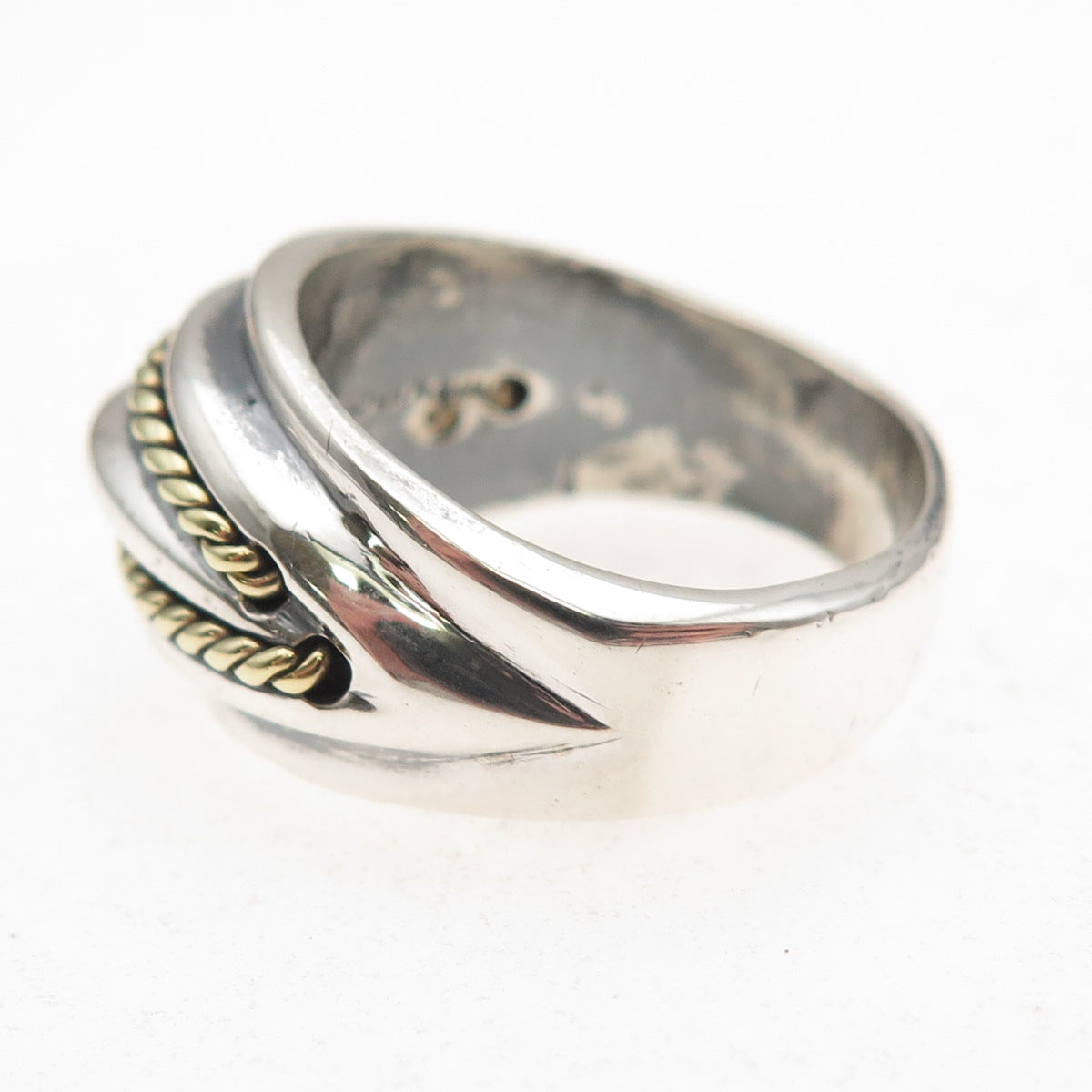 925 Sterling Silver 2-Tone Vintage Mexico Modernist Oxidized Ring Size 7.5