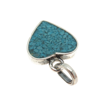 925 Sterling Silver Vintage Mexico Real Turquoise Inlay Heart Minimalist Pendant