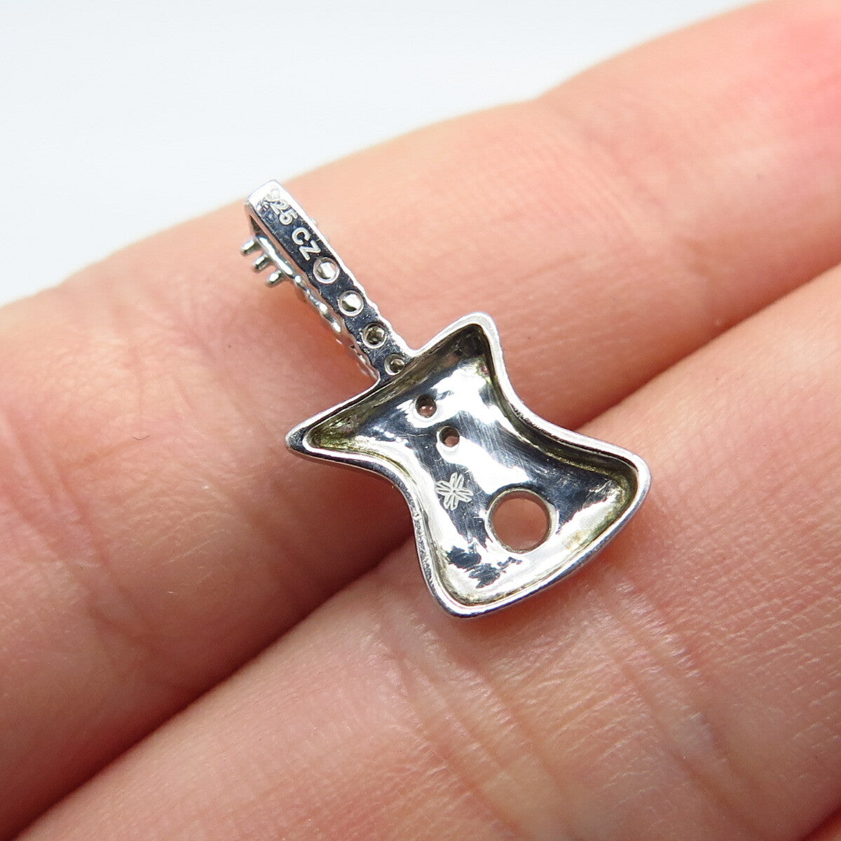 925 Sterling Silver C Z Guitar Charm Pendant