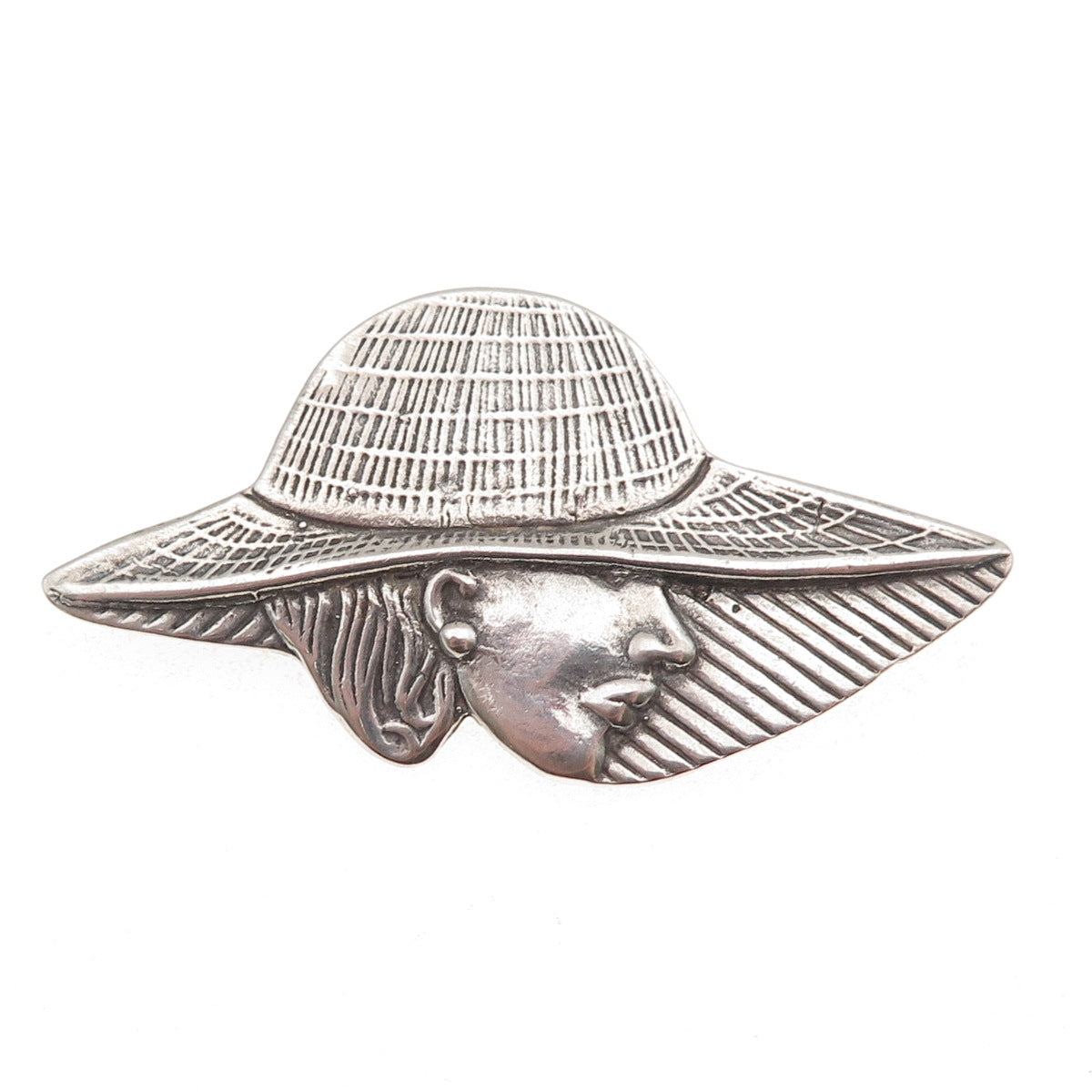 Shube 925 Sterling Silver Vintage Lady in Hat Oxidized Pin Brooch