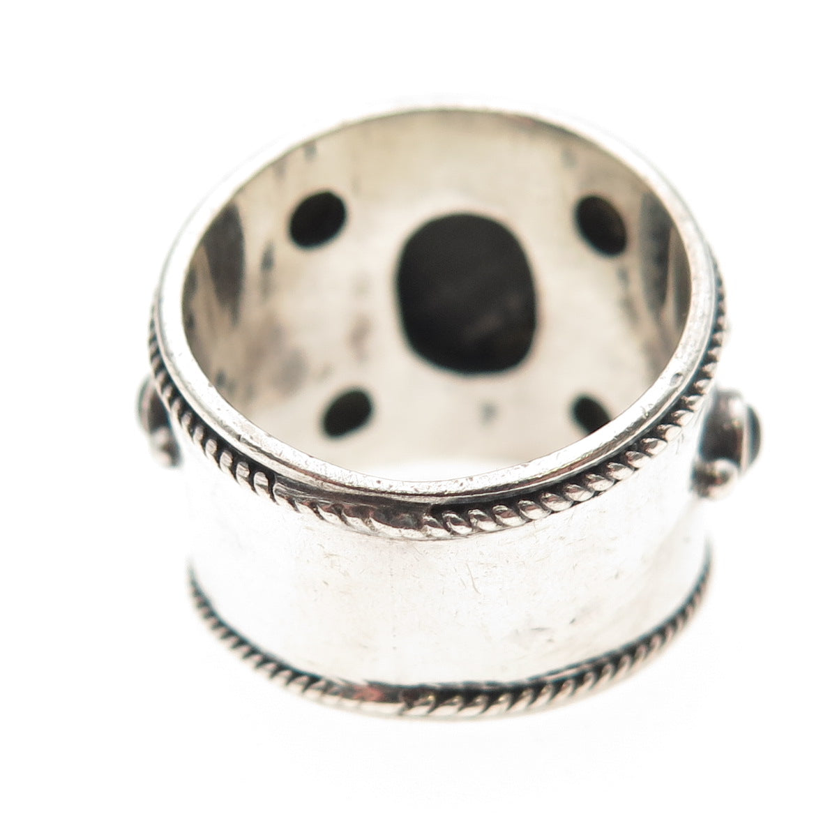 925 Sterling Silver Vintage Real Black Onyx Modernist Oxidized Ring Size 8.25