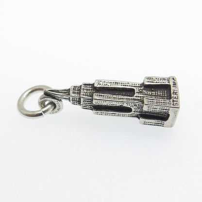 925 Sterling Silver Antique Art Deco Empire State Building Minimalist Pendant