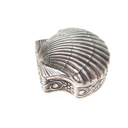 925 Sterling Silver Vintage Seashell Oxidized Pill / Snuff Box