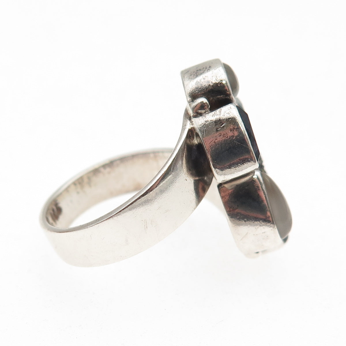 SAJEN Sterling Silver Vintage Moonstone Druzy Iolite & Blue Topaz Ring Size 8.25