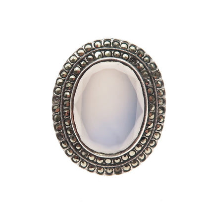925 Sterling Antique Art Deco Germany Real Chalcedony & Marcasite Ring Size 5