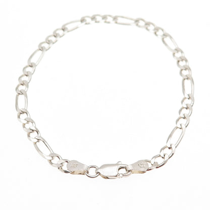925 Sterling Silver Vintage Italy Figaro Link Bracelet 7"