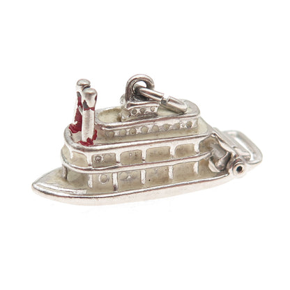 925 Sterling Silver Vintage Riverboat 3D Mini Charm Pendant
