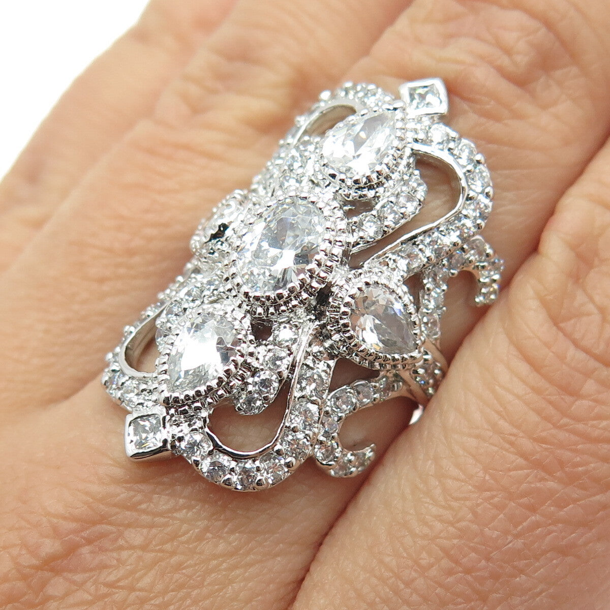CFJ Collins Fine Jewelry Sterling Silver Multi-Cut C Z Bohemian Ring Size 7.5
