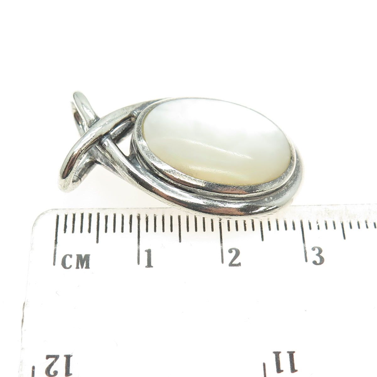 925 Sterling Silver Vintage Real Mother-of-Pearl Modernist Slide Pendant