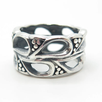 925 Sterling Silver Vintage Leaf Band Ring Size 8