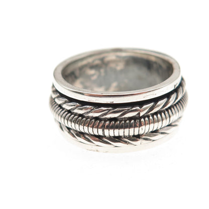 925 Sterling Silver Vintage Snake Rope Oxidized Rotating Band Ring Size 6