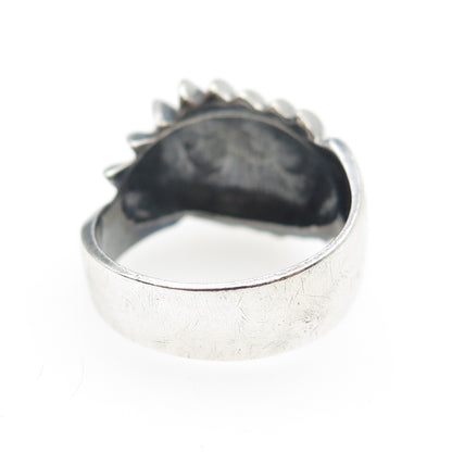 925 Sterling Silver Vintage Modernist Ribbed Oxidized Ring Size 7