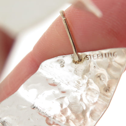 SUZENNE 925 Sterling Silver Gold Posts Vintage Modernist Hammered Hoop Earrings