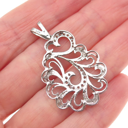 925 Sterling Silver Round-Cut C Z Swirl Charm Pendant