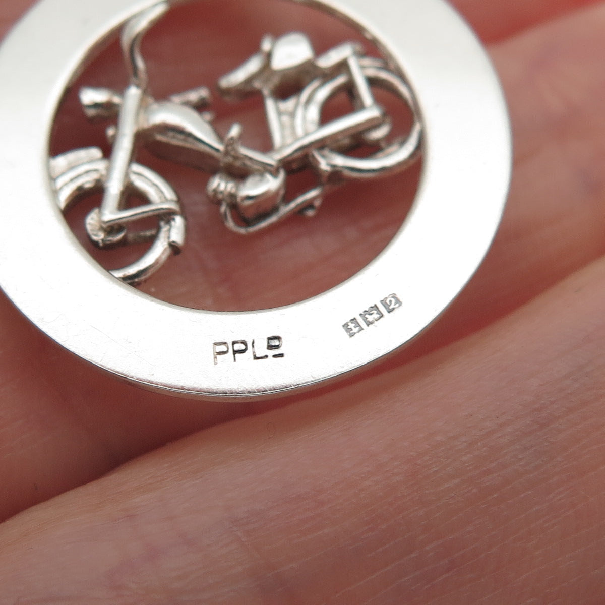 Payton Pepper & Sons Sterling Silver Vintage 1965 Birmingham Motorcycle Pendant