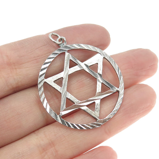 925 Sterling Silver Vintage Star of David Round Pendant