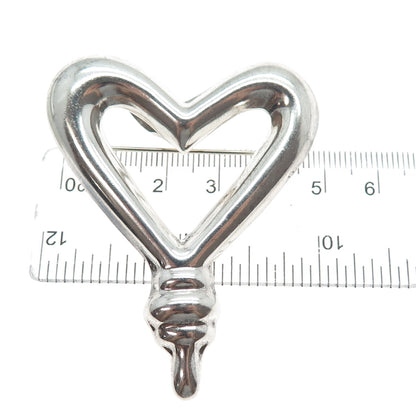 925 Sterling Silver Vintage Mexico Modernist Heart Pin Brooch / Pendant